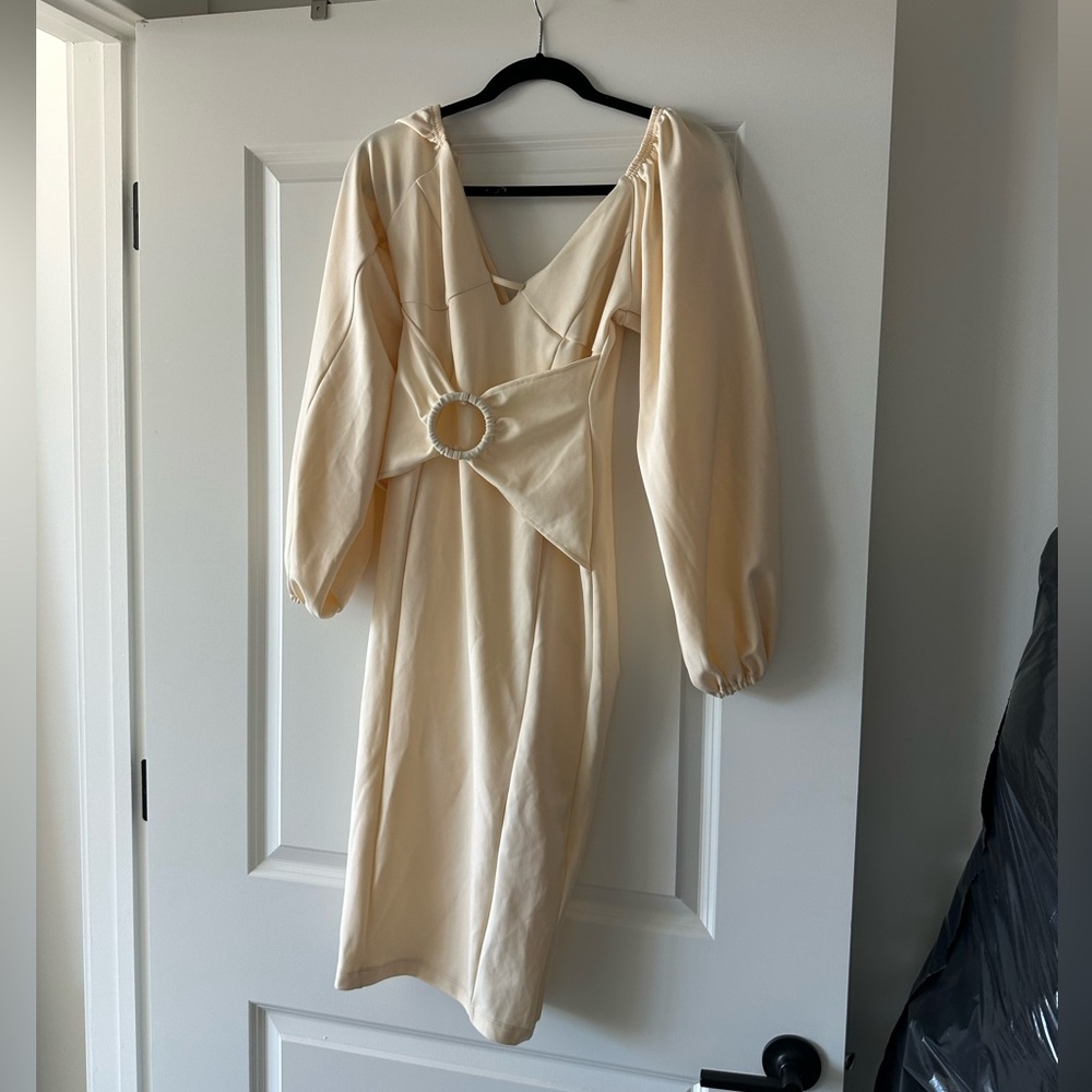ASOS Cream Long Sleeve Dress with Ring Accent